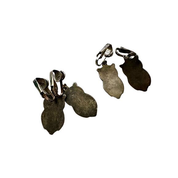 Vintage Owl Clip On Earrings Abalone Shell Yellow Set - Picture 4 of 6